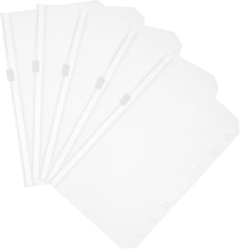 NUOBESTY 5Pcs Binder Pockets Zipper Document Storage Bags Loose Leaf File Organizers for School Office and Home Transparent Pouches for Easy Organization - Image 1