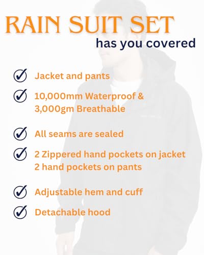 Acme Projects Acmelogy Rain Suit (Jacket + Pants) 100% Waterproof, Breathable, Taped Seam, 10000mm/3000gm, YKK Zipper (Men's, Small, Black) - Image 3