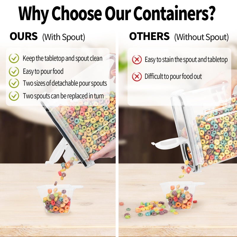 Skroam 4PCS Cereal Containers Storage [4L/135.2 oz], Airtight Food Storage Containers with Pour Spout for Kitchen & Pantry Organization Storage, Plastic Cereal Dispensers, Measuring Cup & 20 Labels - Image 4