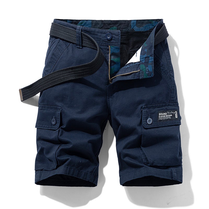 Workwear shorts mens summer new fashion brand middle pants 100 cotton five-point sports pants mens plus size casual pants Sapphire Blue - Image 1