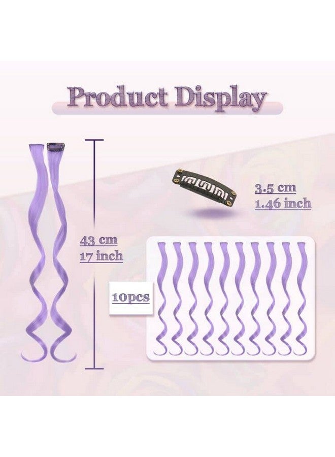 SOFEIYAN 10 Pcs Colored Hair Extensions Party Highlights Colorful Clip In Hair Extensions 17 Inch Curly Wavy Synthetic Hairpieces For Women Kids Girls Halloween Christmas Cosplay, 10Pcs Lilac Purple - Image 1