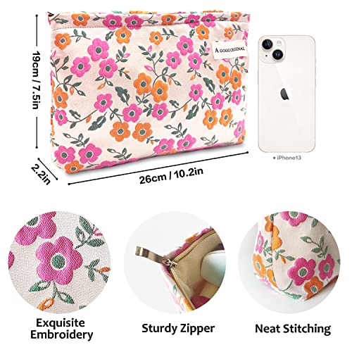 STARDW Aesthetic Floral Makeup Bag Cute Small Cosmetic Bags for Women Girls, Travel Toiletry Bag Large Capacity Zipper Makeup Pouch, Purse Organizer Pouches (Pink Flowers) - Image 3