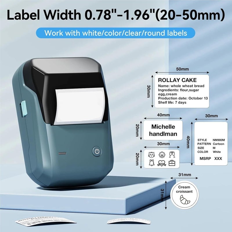 Handheld Industrial Label Printer, Product B1 Label Printer Portable Handheld Thermal Mini Barcode QR Code Sticker Sticky Note Rolls Maker(Green) - Image 2