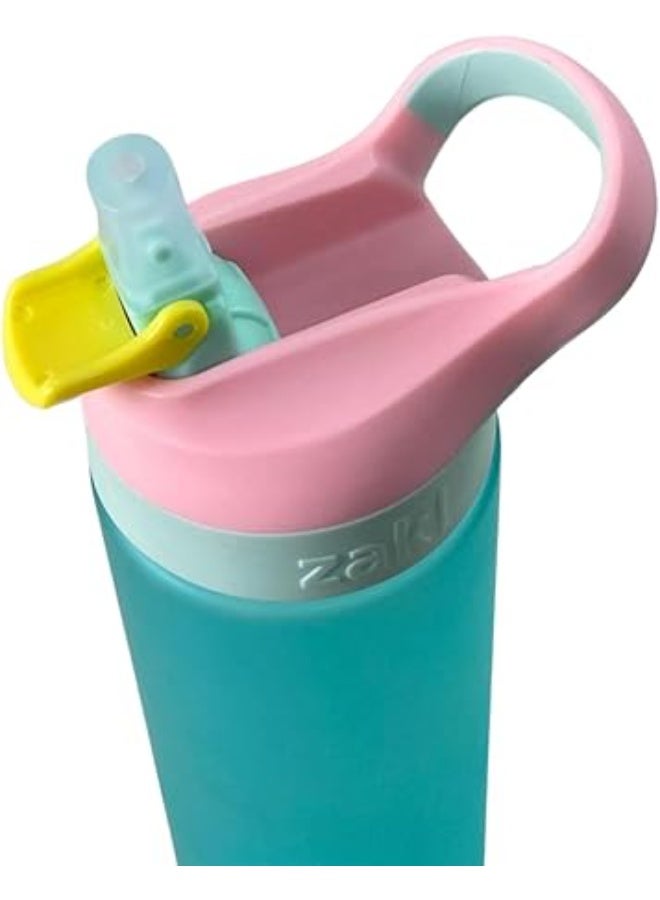 زجاجة مياه وعصير متينة 800 مل، زجاجة رياضية بلاستيكية خالية من BPA مع مقبض مانعة للتسرب، زجاجة شرب محمولة لصالة الالعاب الرياضية والسفر في الهواء الطلق والمدرسة والمكتب (ازرق وغطاء بينك) - Image 4