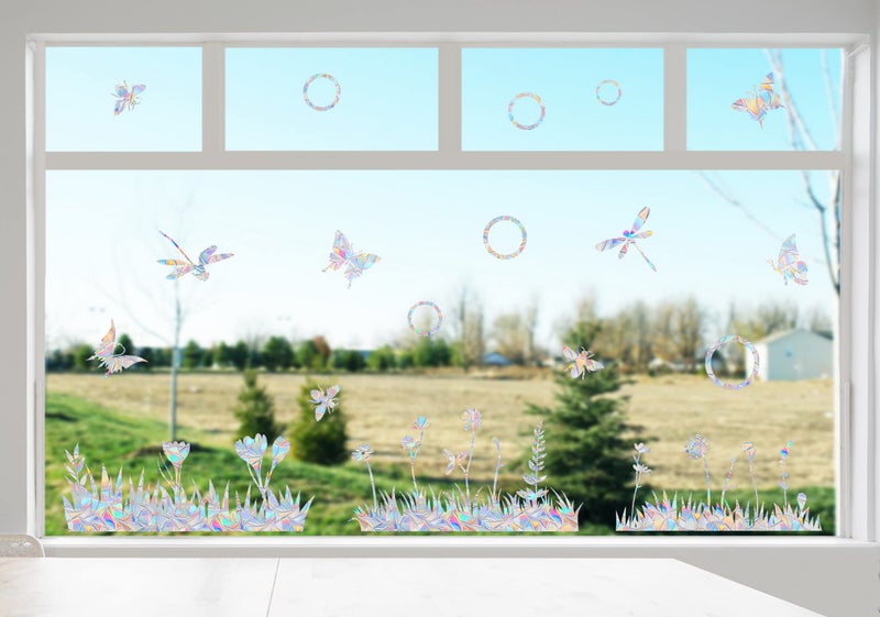 AREAWA Flower and Grass Anti-Collision Decals - Save Birds from Window Collisions, Reusable Vinyl Rainbow Stickers - Image 3