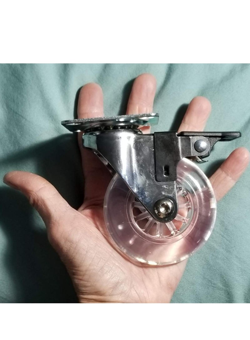 SYOSI عجلة دوارة، 3 إنش، مجموعة من 4 للأثاث 800 رطل، عجلات بولي يوريثان ثقيلة الوزن شفافة وقابلة للقفل مع لوحة علوية بزاوية 360 درجة للخزائن، الأثاث المنجّد، مقاعد جل شفافة، مع البراغي متضمنة - Image 4