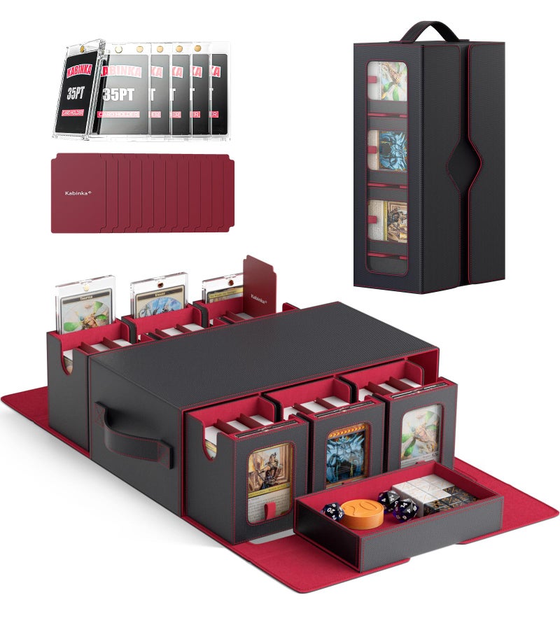 Kabinka MTG Commander Deck Box, 6-Deck Modular Card Case with 100 PCS Card Sleeves, Dice Tray - Holds 600+ Double-Sleeved Cards, 35PT Magnetic Holders for TCG/EDH (Black Red) - Image 1