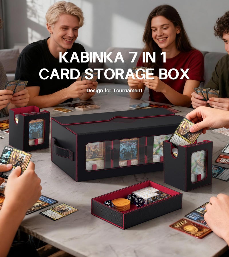 Kabinka MTG Commander Deck Box, 6-Deck Modular Card Case with 100 PCS Card Sleeves, Dice Tray - Holds 600+ Double-Sleeved Cards, 35PT Magnetic Holders for TCG/EDH (Black Red) - Image 2