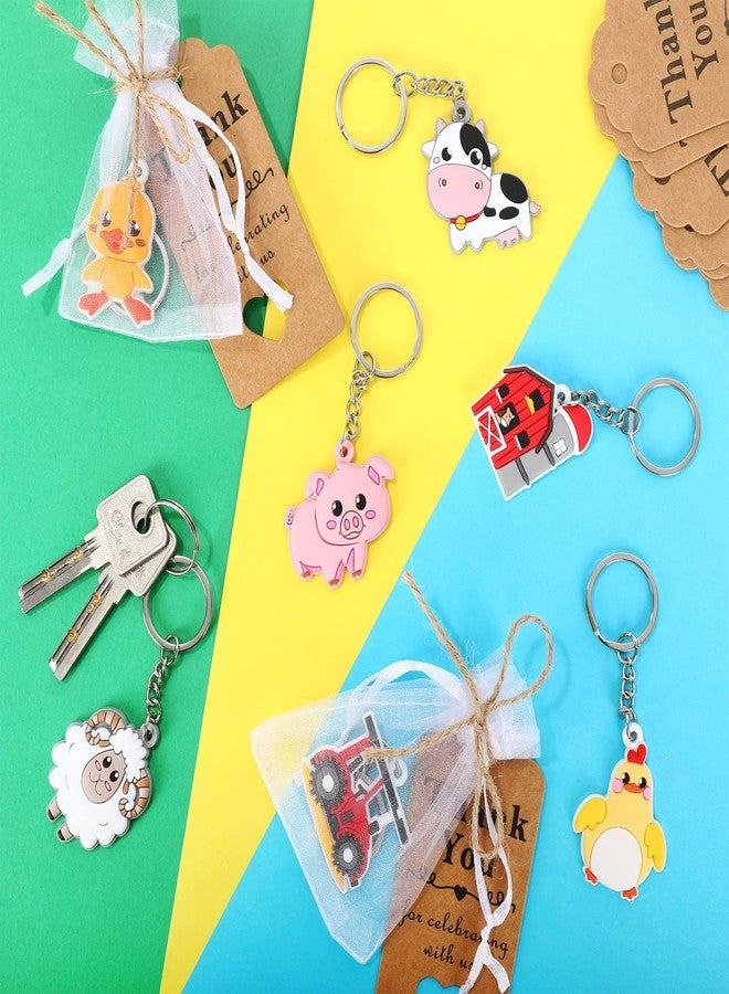 وولاين مجموعة هدايا حفلات استقبال المولود من والين، 73 قطعة، تتضمن سلاسل مفاتيح على شكل حيوانات المزرعة، وبطاقات شكر من ورق الكرافت، وأكياس أورجانزا بيضاء مع حبل، وسلاسل مفاتيح لطيفة على شكل حيوانات، مثالية لحفلات أعياد ميلاد الأطفال، وحفلات بطابع المزرعة، 24 مجموعة. - Image 3