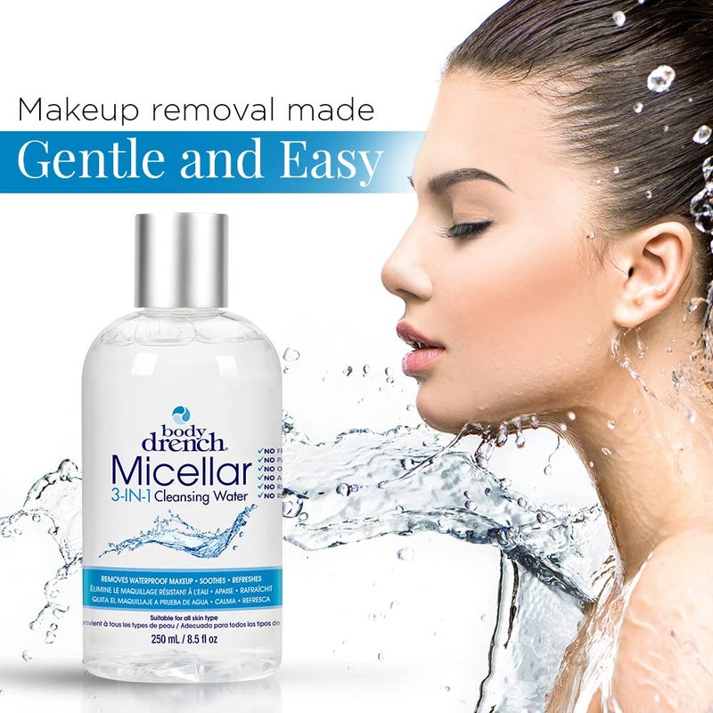 Body Drench 3-in-1 Micellar Water Makeup Remover, Facial Cleanser & Hydrating Water for Sensitive Skin, Eye Makeup Remover, 8.5 fl oz - Image 3