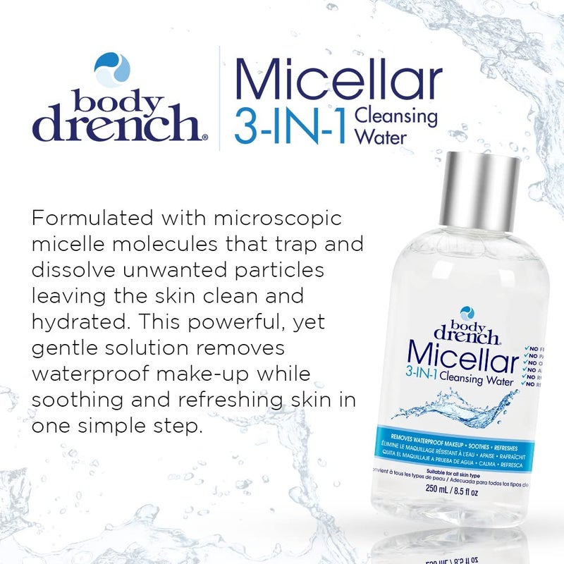 Body Drench 3-in-1 Micellar Water Makeup Remover, Facial Cleanser & Hydrating Water for Sensitive Skin, Eye Makeup Remover, 8.5 fl oz - Image 2