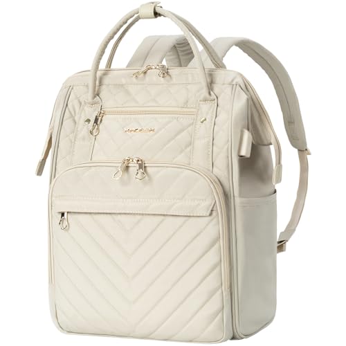 KROSER Laptop Backpack 17 Stylish Backpack Water Repellent College Casual Daypack with USB Port Travel Business Work Bag for MenWomenBeigeQuilted - Image 1