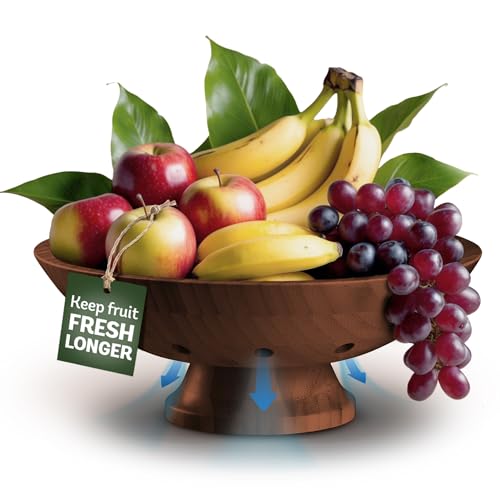 Bambüsi Fruit Bowl - 11" Large Brown Wooden Pedestal Bowl for Kitchen Counter & Dining Table Centerpiece, Premium Bamboo Wood Fruit Basket & Banana Holder for Fresh Produce, Bread & Home Decor - Image 1
