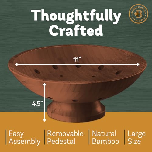 Bambüsi Fruit Bowl - 11" Large Brown Wooden Pedestal Bowl for Kitchen Counter & Dining Table Centerpiece, Premium Bamboo Wood Fruit Basket & Banana Holder for Fresh Produce, Bread & Home Decor - Image 2