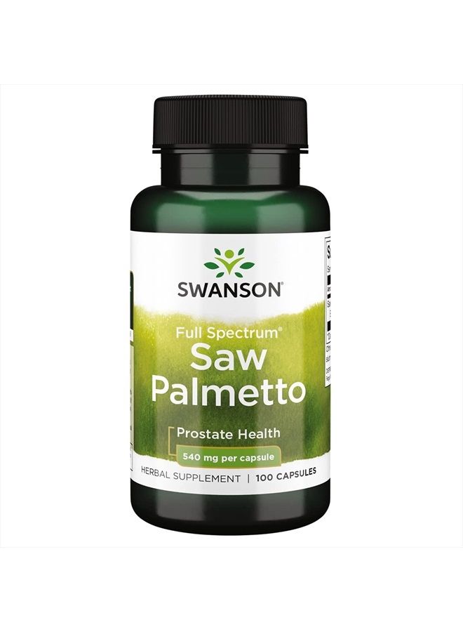 SWANSON Saw Palmetto - Herbal Supplement Promoting Male Prostate Health Support - Natural Hair Supplement & Urinary Health Support - 540 mg 100 Capsules - Image 1