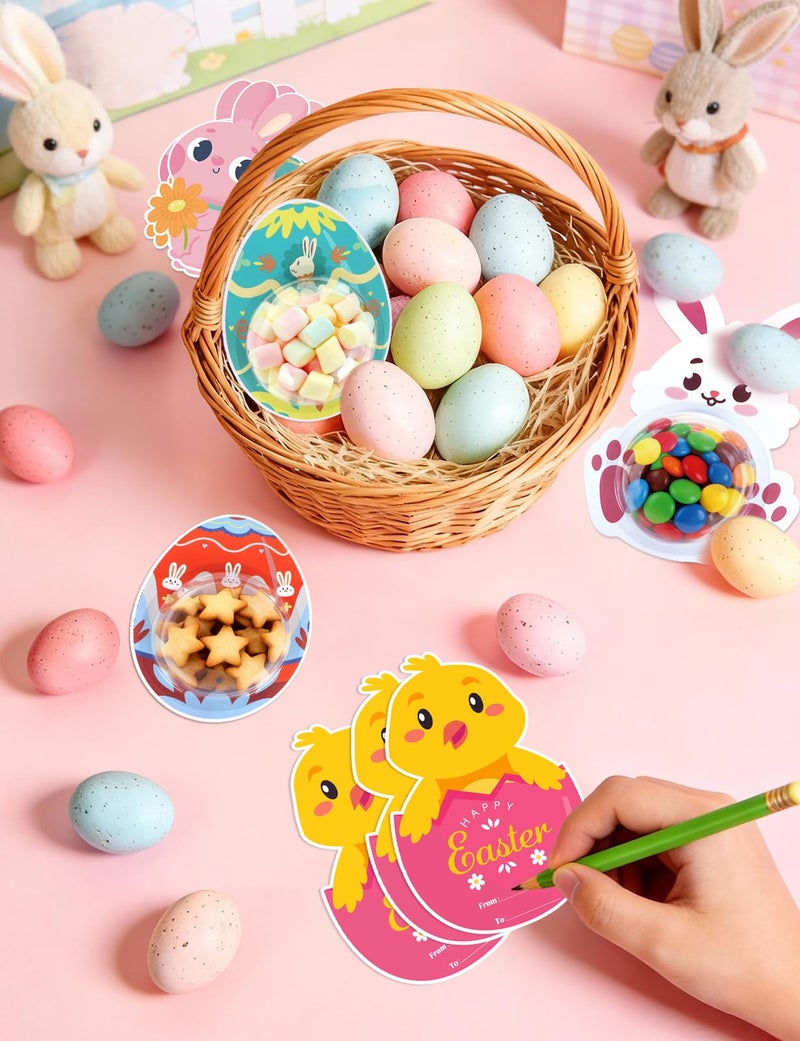 bomis 24 Pack Kids Easter Cards for Classroom Exchange - Bubble Gum Machine Design with Round Holders, DIY Bunnies Eggs Chick Candy Cards for School Spring Party Favors, Gifts, Crafts & Rewards (6 Styles) - Image 4