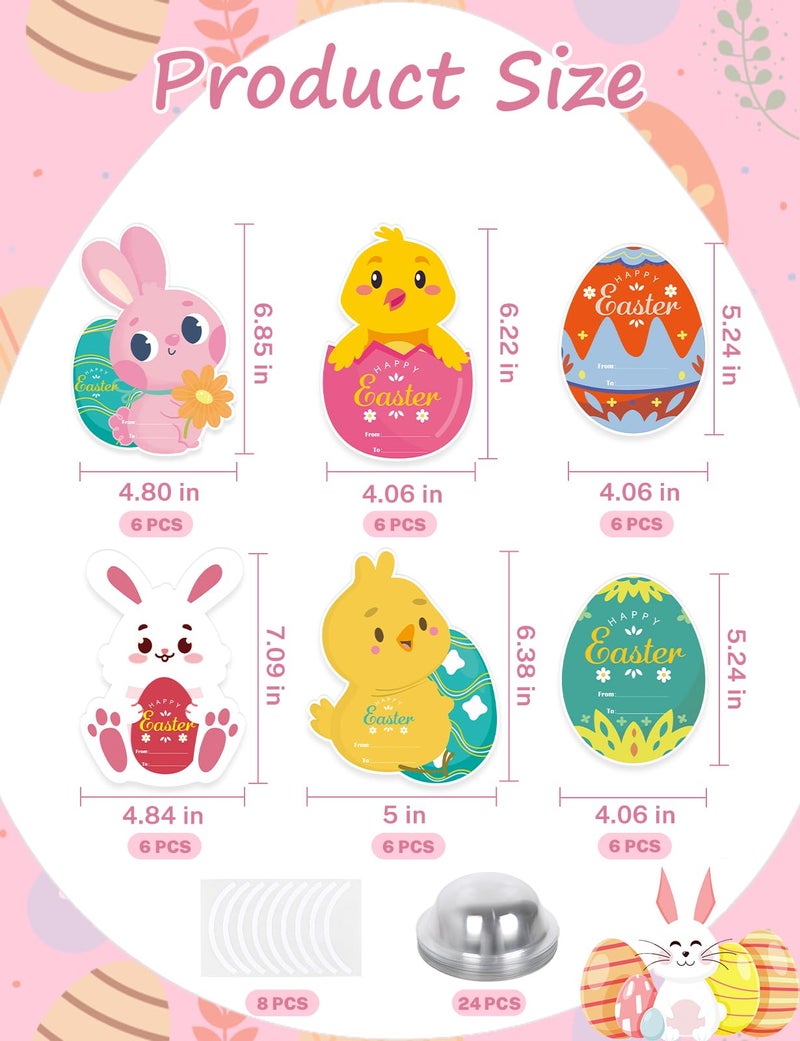bomis 24 Pack Kids Easter Cards for Classroom Exchange - Bubble Gum Machine Design with Round Holders, DIY Bunnies Eggs Chick Candy Cards for School Spring Party Favors, Gifts, Crafts & Rewards (6 Styles) - Image 2