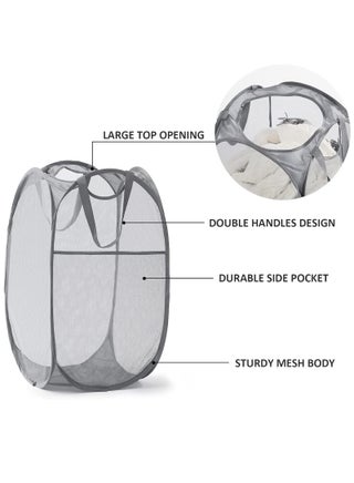 2-Pack Home Laundry Basket, Foldable Storage Basket, Mesh Popup Laundry Basket, Collapsible Clothes Washing Laundry Hamper with Carry Handle, Grey - view 3