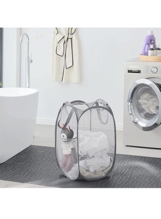 2-Pack Home Laundry Basket, Foldable Storage Basket, Mesh Popup Laundry Basket, Collapsible Clothes Washing Laundry Hamper with Carry Handle, Grey - view 4