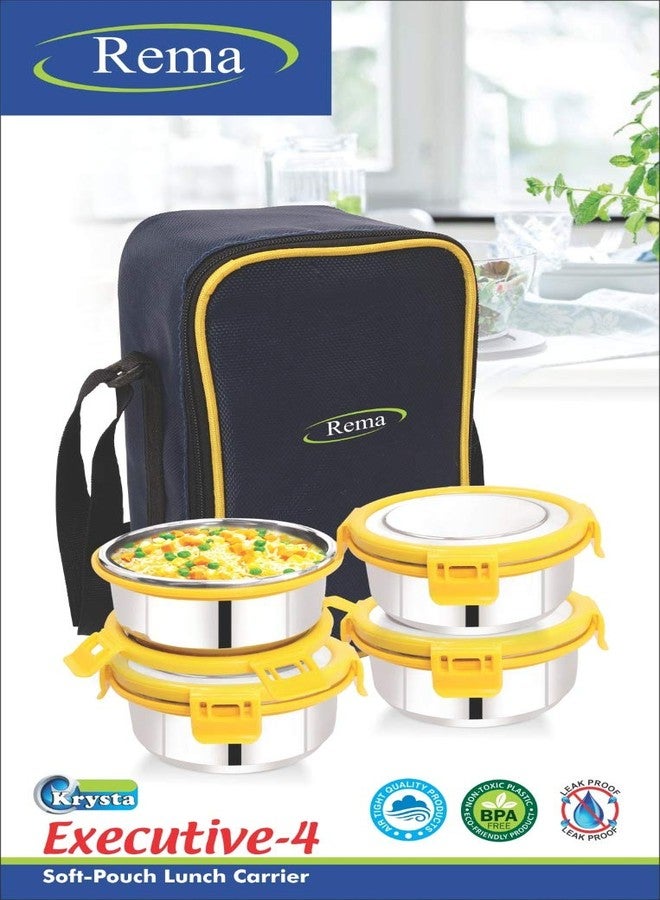 Rema - Stainless Steel 4 Container with Steel Lid Lunch Box Set with Bag (Made in India) (Krysta-Executive-4) - Image 3