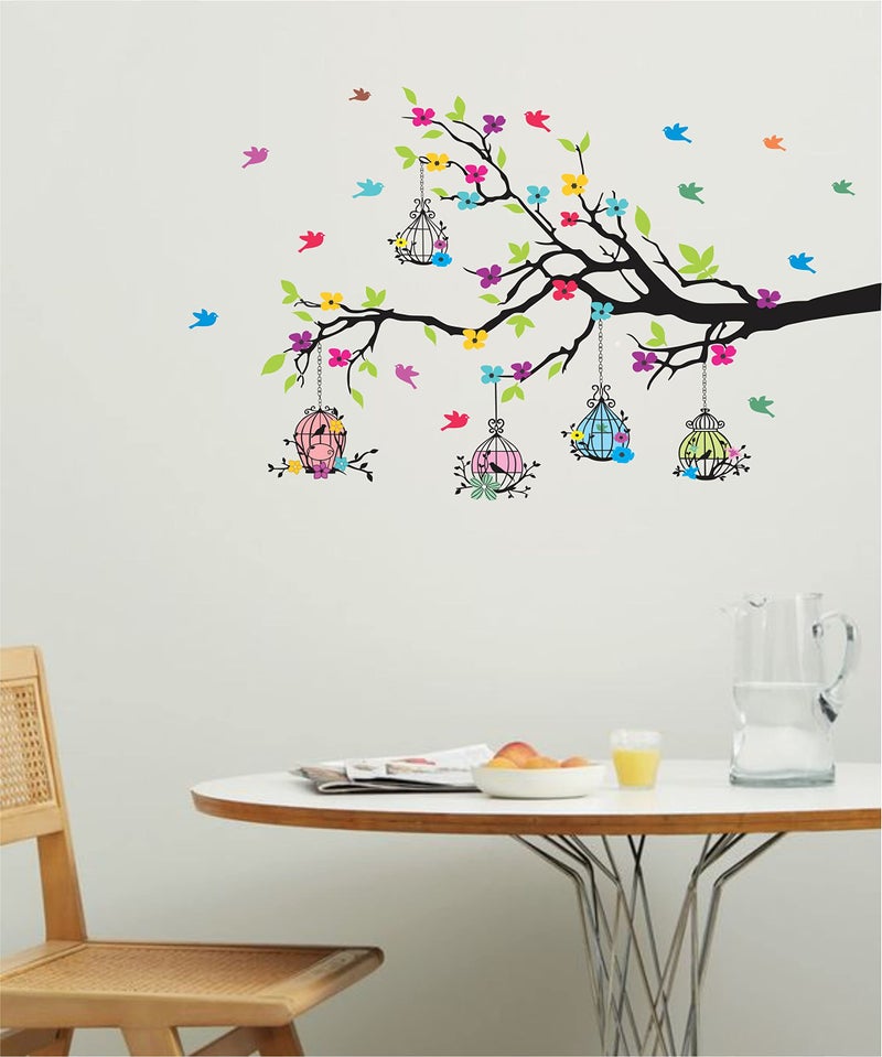 DreamKraft Tree and Flowers Multicolour Vinyl Size 80 cm X 127 cm Wall Sticker - Image 3