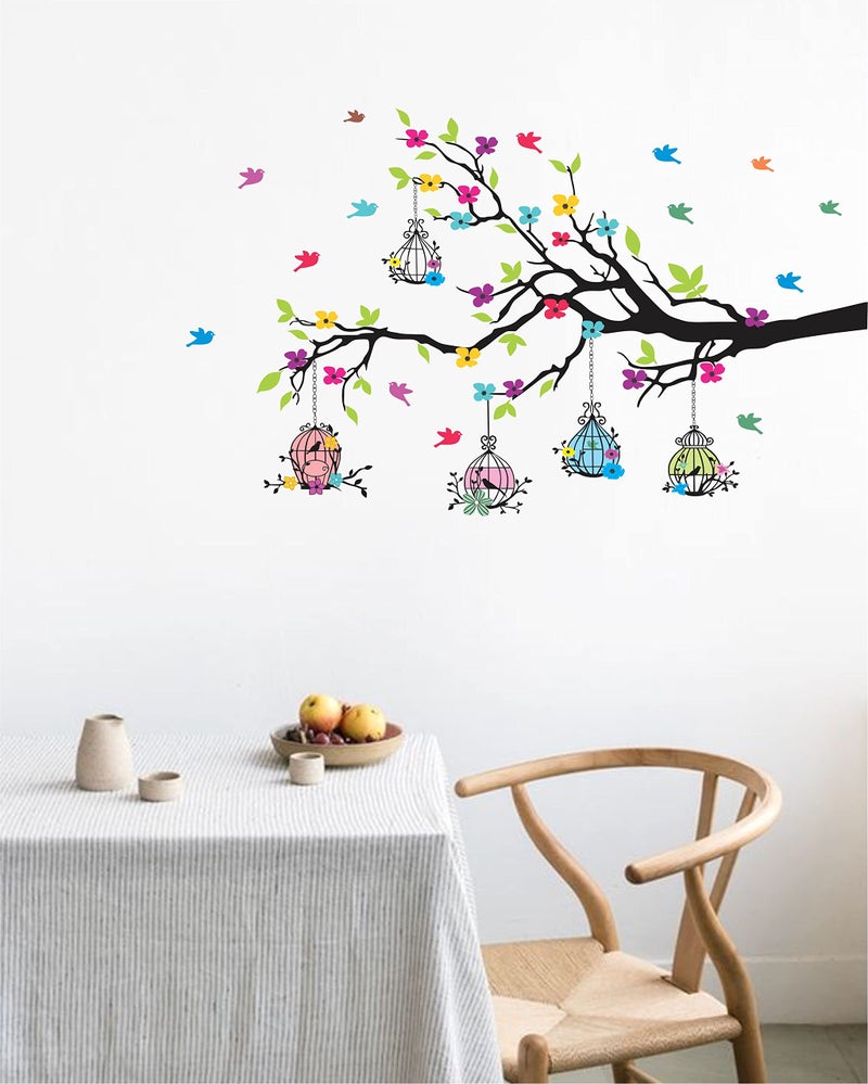 DreamKraft Tree and Flowers Multicolour Vinyl Size 80 cm X 127 cm Wall Sticker - Image 4