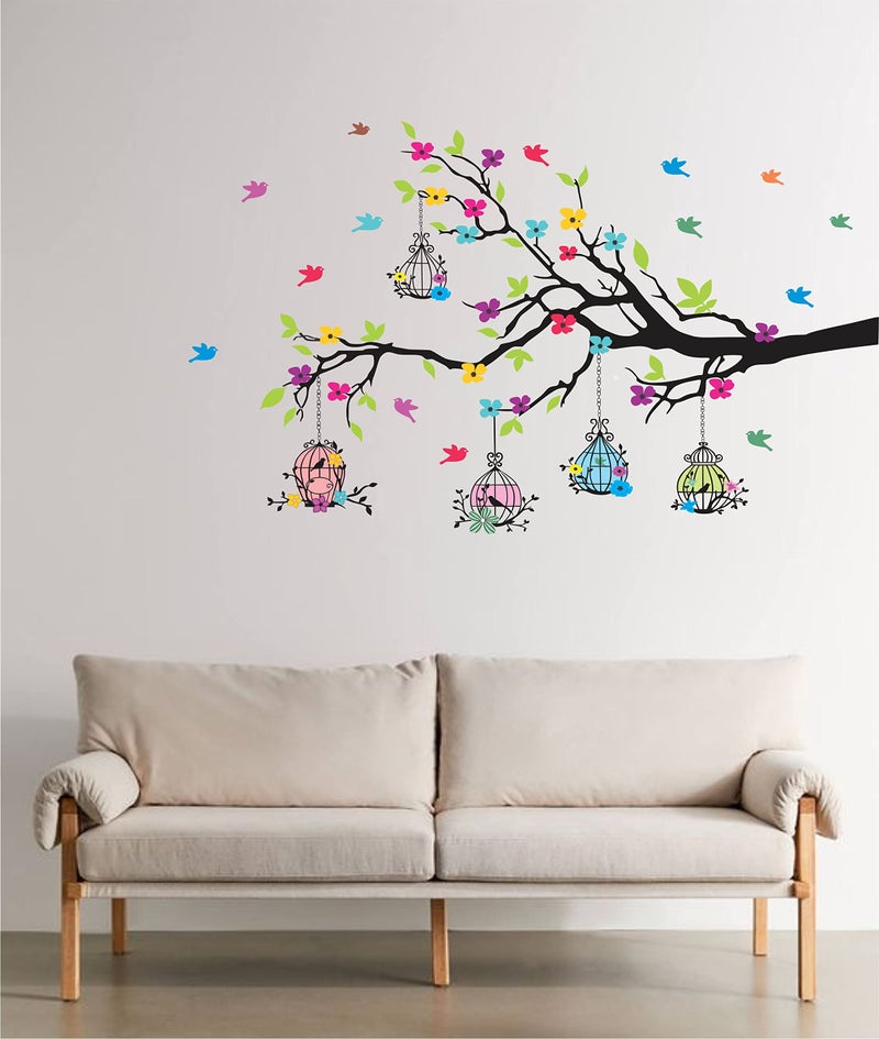 DreamKraft Tree and Flowers Multicolour Vinyl Size 80 cm X 127 cm Wall Sticker - Image 5