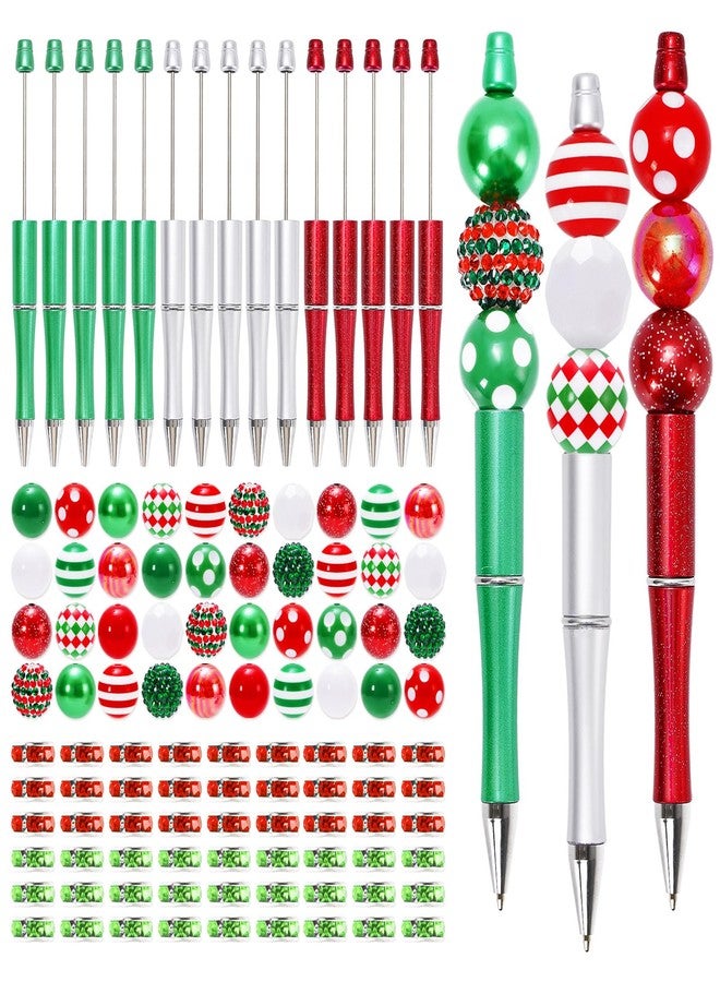Whaline 15Pcs Christmas Beadable Pen Red Green Silver Bead Ballpoint Pen Gel Ink Pen with 50Pcs Colorful Beads 100Pcs Rhinestone Beads for Xmas DIY Crafts Office School Gifts Party Supplies - Image 1