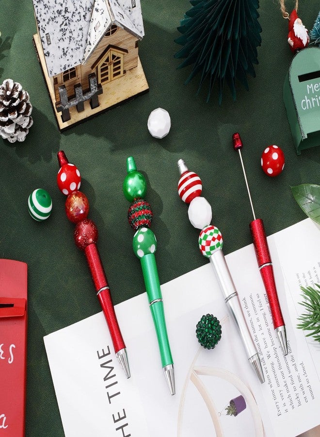 Whaline 15Pcs Christmas Beadable Pen Red Green Silver Bead Ballpoint Pen Gel Ink Pen with 50Pcs Colorful Beads 100Pcs Rhinestone Beads for Xmas DIY Crafts Office School Gifts Party Supplies - Image 4