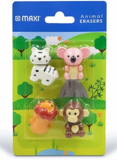 Maxi 4-Piece 3D Animal Design Erasers Multicolour  - Image 1