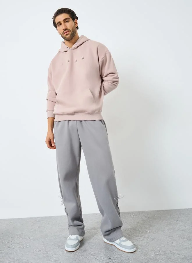 Styli Men Pink Oversized Text Print Fleece Hoodie