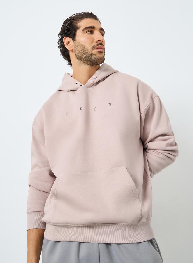 Styli Men Pink Oversized Text Print Fleece Hoodie - Image 1