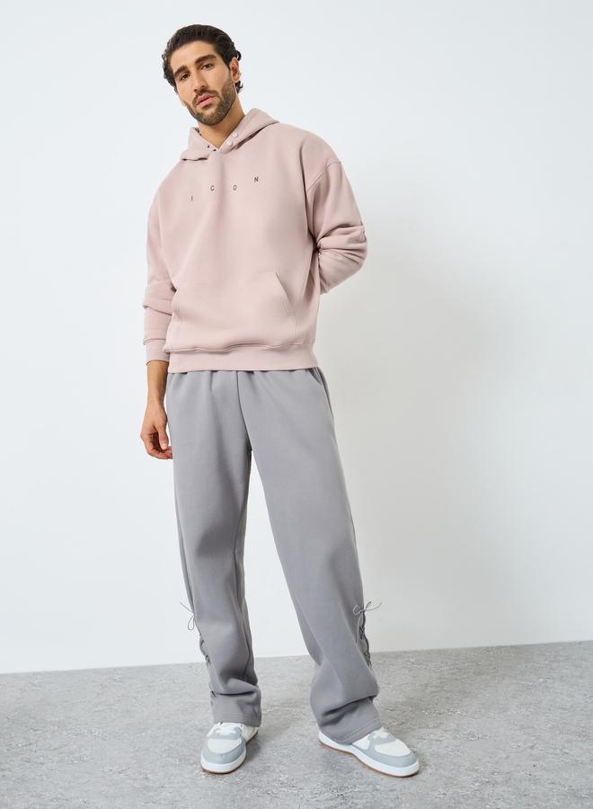 Styli Men Pink Oversized Text Print Fleece Hoodie - Image 2