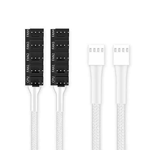 PANO-MOUNTS 2-Pack 4Pin PWM Fan Hub 1 to 5 Ports Splitter Extension Cable for 3-Pin/4-Pin Computer PC Case Cooling Fan (White) - Image 1