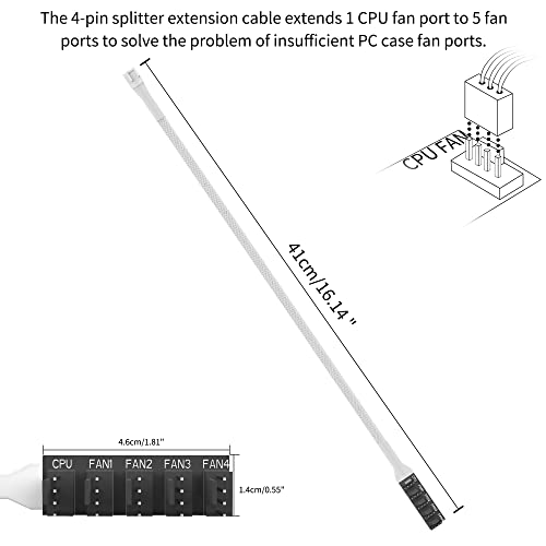 PANO-MOUNTS 2-Pack 4Pin PWM Fan Hub 1 to 5 Ports Splitter Extension Cable for 3-Pin/4-Pin Computer PC Case Cooling Fan (White) - Image 2