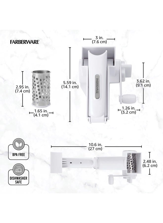 Farberware Professional Rotary Grater with Fine Etched Stainless Steel Drum, 4.33x5.51x3.54 Inch, White - Image 3