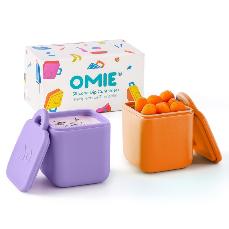 OMIE OmieBox 2 pack Leakproof Dips Containers To Go Salad Dressing Container Condiment Container with Lids  Food Safe Silicone  4 ounces PurpleOrange 
