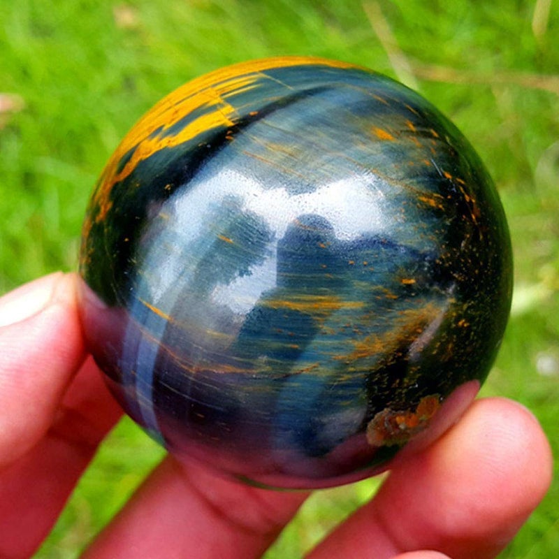 Acxico 1 pcs 3.5cm Natural Blue Tigers Eye Jasper Quartz Sphere Crystal Ball Rock Healing 40g-50g - Image 2