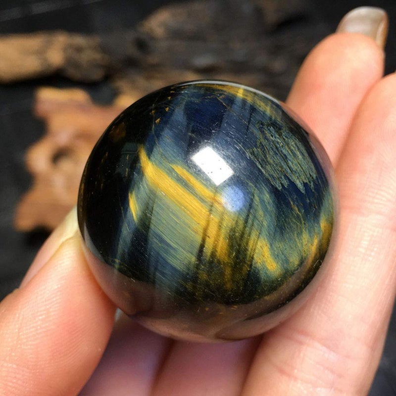 Acxico 1 pcs 3.5cm Natural Blue Tigers Eye Jasper Quartz Sphere Crystal Ball Rock Healing 40g-50g - Image 4