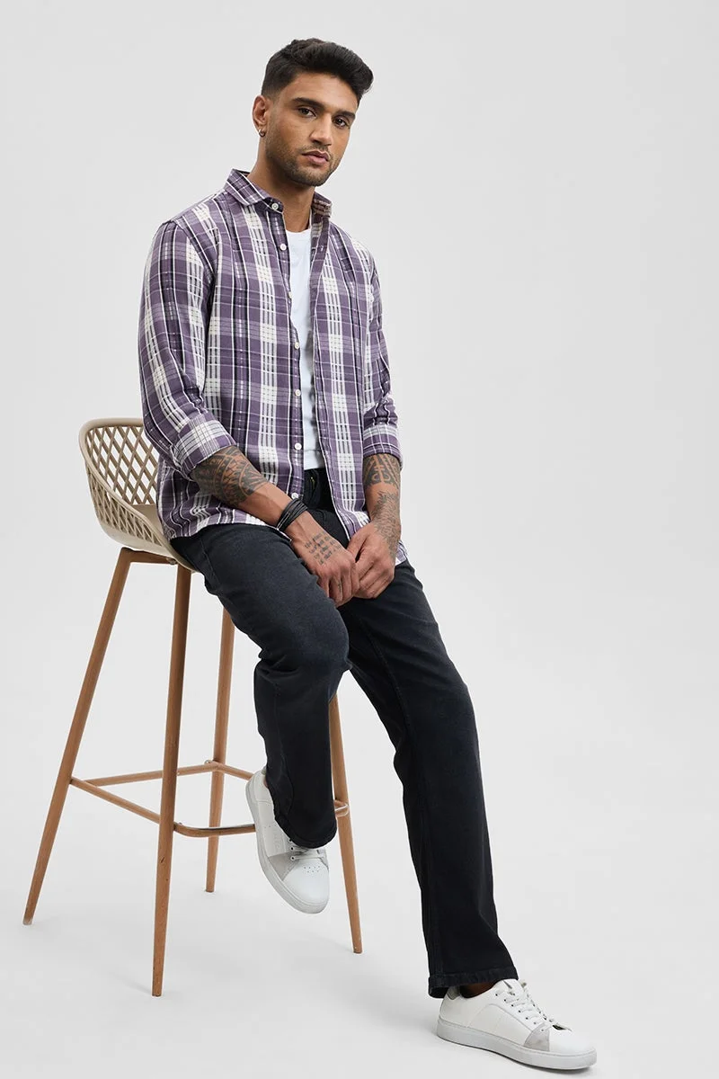 SNITCH Purple Checks Slim Fit Shirt