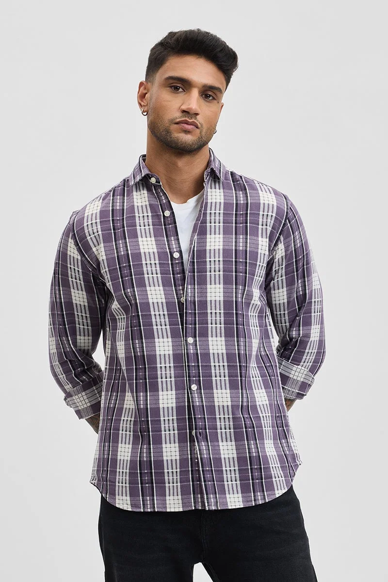 SNITCH Purple Checks Slim Fit Shirt