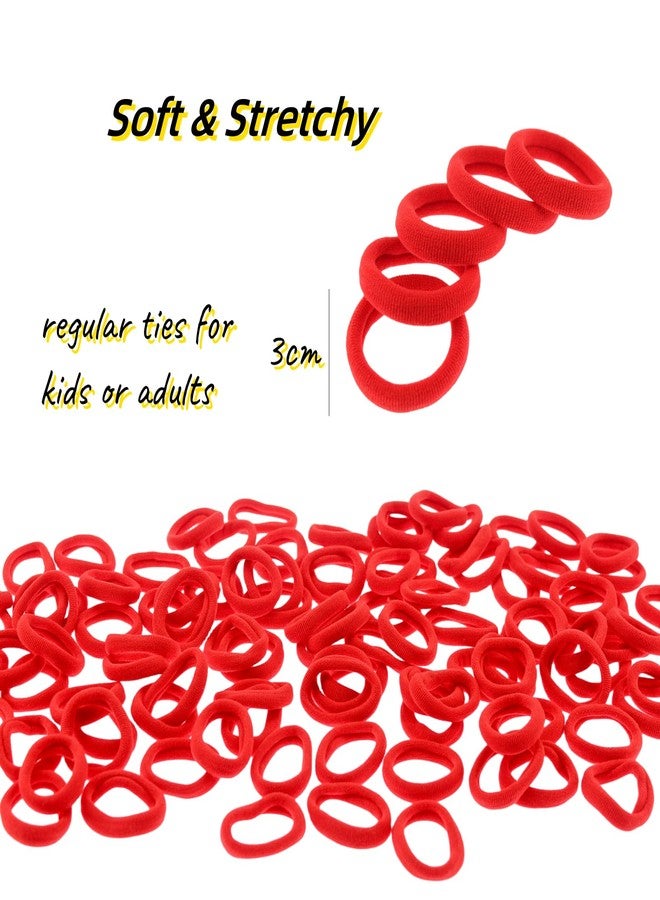 PIDOUDOU 200 Pcs Solid Color Cotton Hair Ties for Women Girls' Elastics Hair Ties Seamless Ponytail Holder (Red) - Image 5