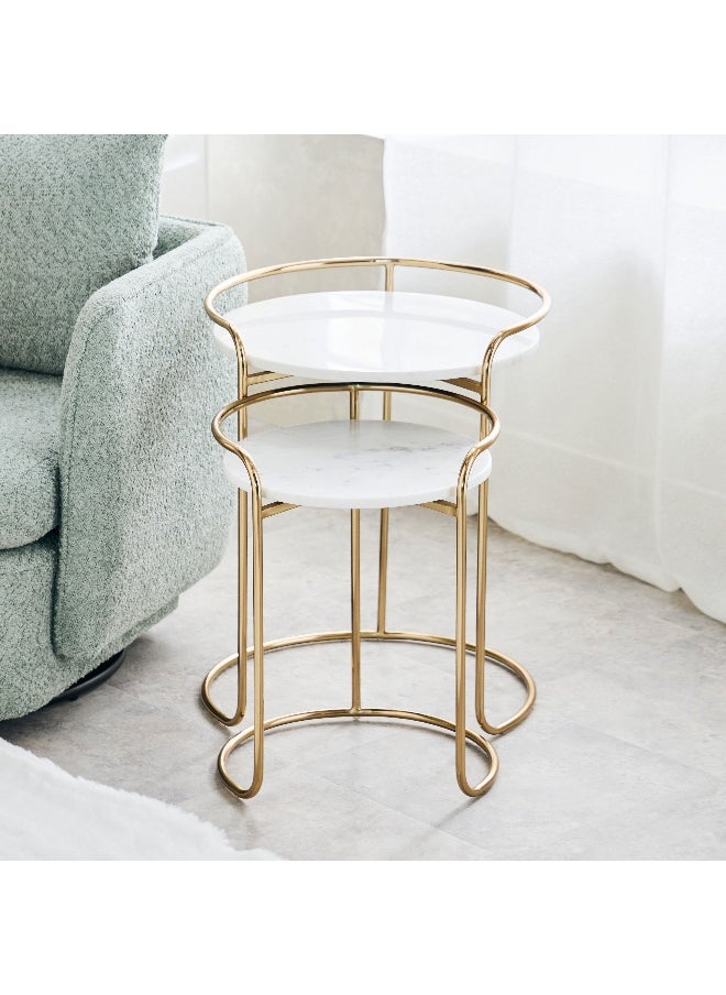 Home Box Vitara Genuine Marble Top Nest Of Tables - Set Of 2  - Image 2