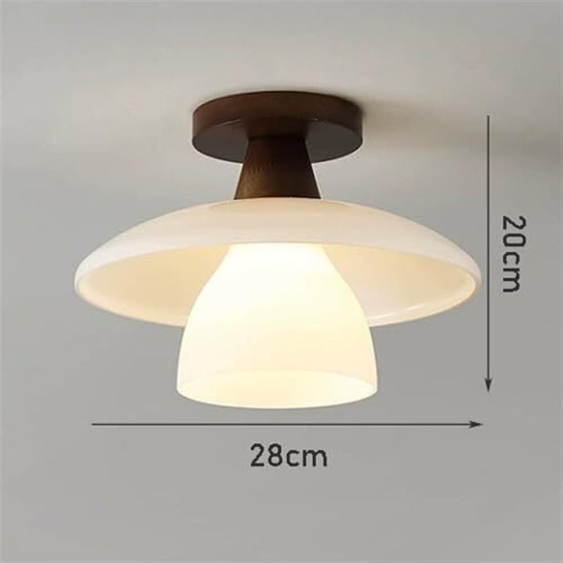 Modern Nordic Retro Semi Flush Mount Ceiling Light Fixture - Natural Rubber Wood Base & Frosted Glass Shade - Black Walnut Finish for Bedroom & Living Room - Image 4