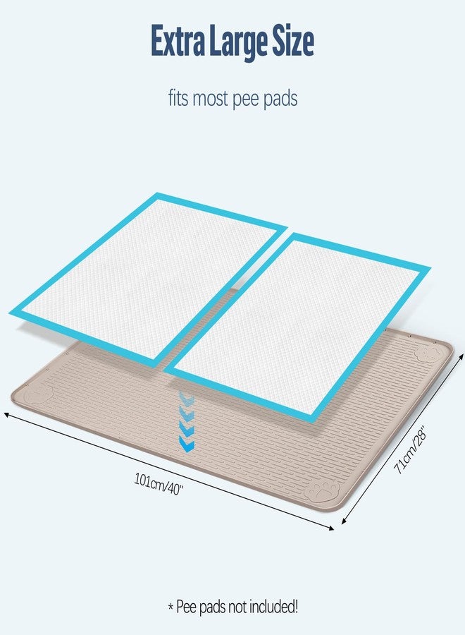 Bartuke Pee Pad Holder for Dogs, 40" x 28" Silicone Pee Tray Mat Leak-Proof, High Edge, No Spill Pet Pad Holder for Puppy, Cat, Rabbit, Training Pads for Floor Protection, No Pee Pads (Khaki) - Image 2