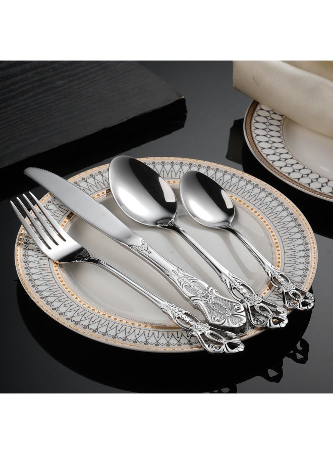 4-Piece Stainless Steel Cutlery Set Stainless Steel Spoon Fork Knife Set Silver - Image 1
