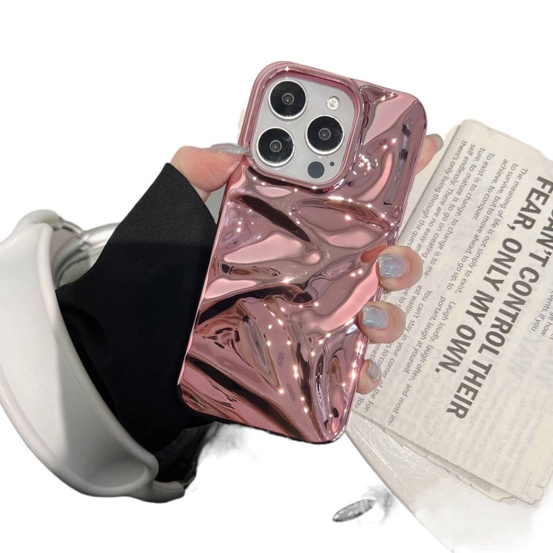 Drop Protection iPhone 16 TPU for 16 Plus 16 Pro 16 Pro Max with Electroplated and 3D Water Ripple Texture in Rose Gold - Image 1