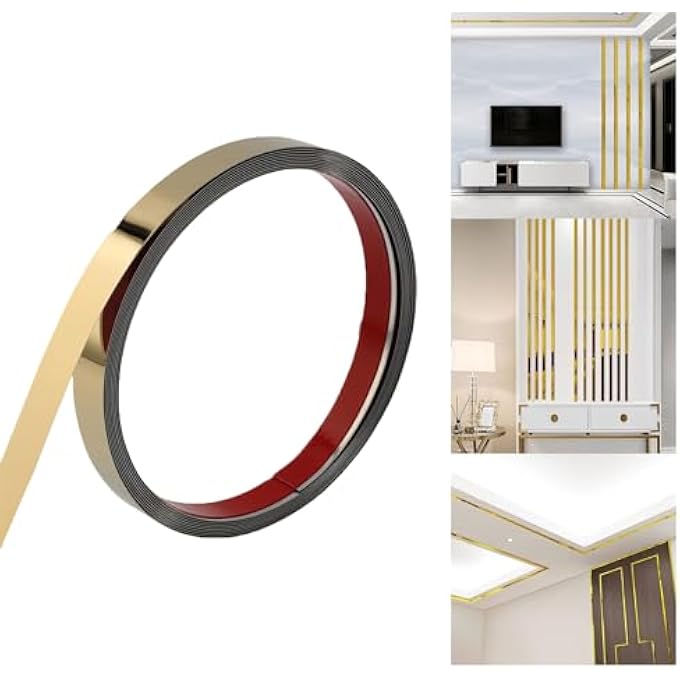 GOLD METALIZED MOLDING WALL TRIM PEEL AND STICK STAINLESS STEEL MIRROR-LIKE FINISH SELF ADHESIVE METAL TRIM STRIP FOR MIRROR FRAME, WALL, FIREPLACE AND HOME DIY DECORATION (16.4FT X 0.8IN) - Image 1