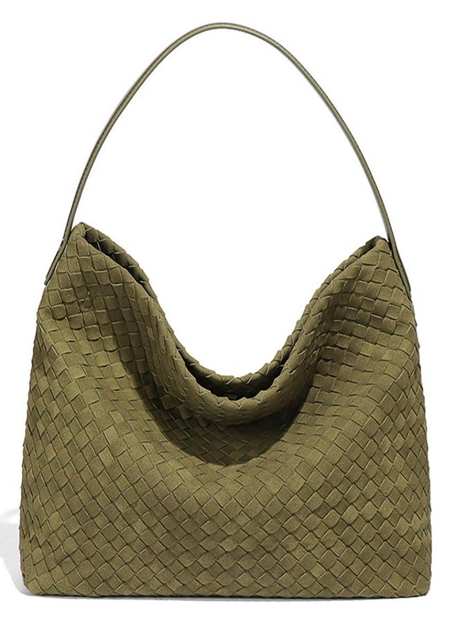 Niction Slouchy Suede Woven Hobo Bags Women Trendy Suede Purse Crossbody Crescent Shoulder Satchel Bag Top Handle Tote Handbag, Dark Grass Green, One size - Image 1