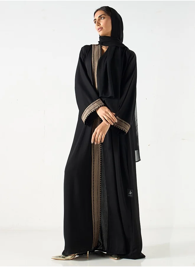 JAMEELA Black Abaya with placement lace insert